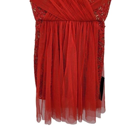 BCBGMaxAzria Dress Vienna Formal Convertible Fit Flare Mini Sequin Netted Red 0 - Picture 10 of 17